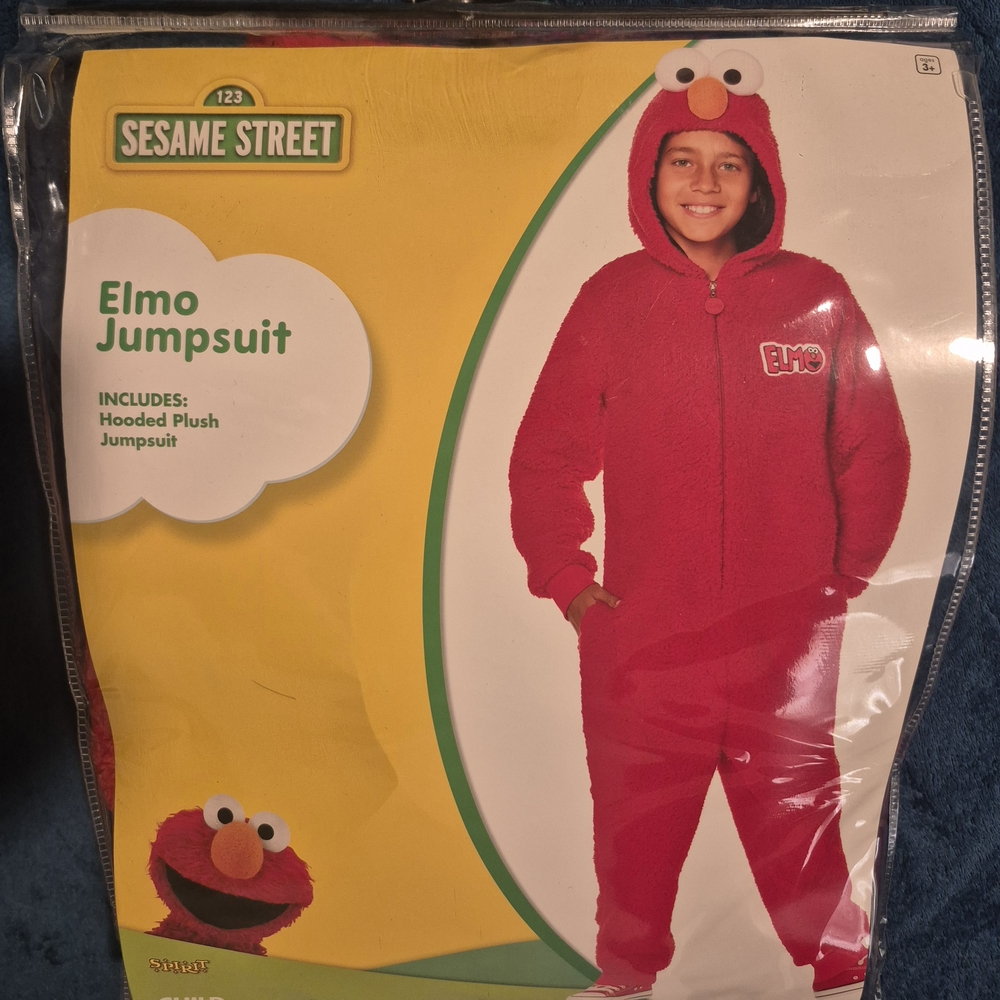 Sesame Street Elmo Hooded Jumpsuit Costume - Bright Red Size Child Large 12-14